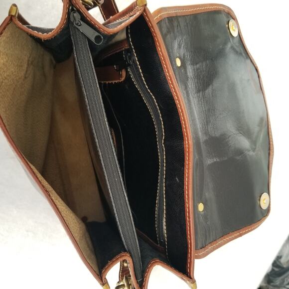 Brahmin Black Brown Leather Crocodile Embossed Top Handle Satchel Bag - Vintage - Picture 9 of 16